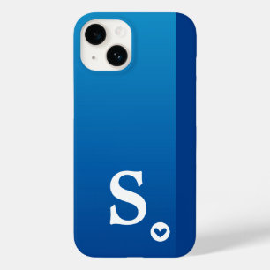 Coque Case-Mate iPhone Monogramme Fillette Cœur Bleu Simple Moderne Chic