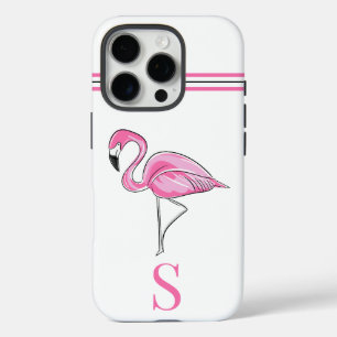 Coque iPhone 16 Pro Monogramme Flamant rose rose