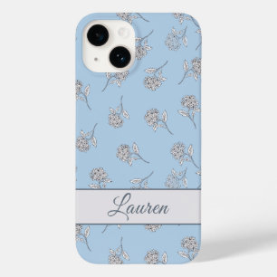 Coque Case-Mate iPhone Monogramme Fleur Botanique Intemporelle Bleu Clair