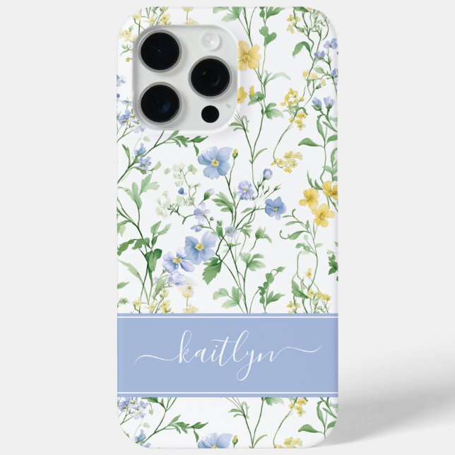 Coques Case-Mate iPhone Monogramme Fleur Sauvage Aquarelle Bleue (Verso)