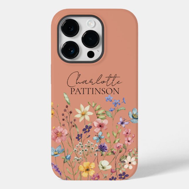 Coques Case-Mate iPhone Monogramme Fleur Sauvage Botanique Élégant Pêche (Verso)