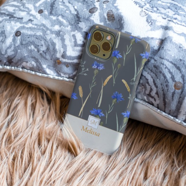 Coques Case-Mate iPhone Monogramme Fleur sauvage gris (Créateur téléchargé)