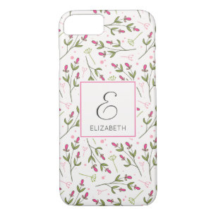 Coque iPhone 8/7 Monogramme Fleur sauvage rose et vert