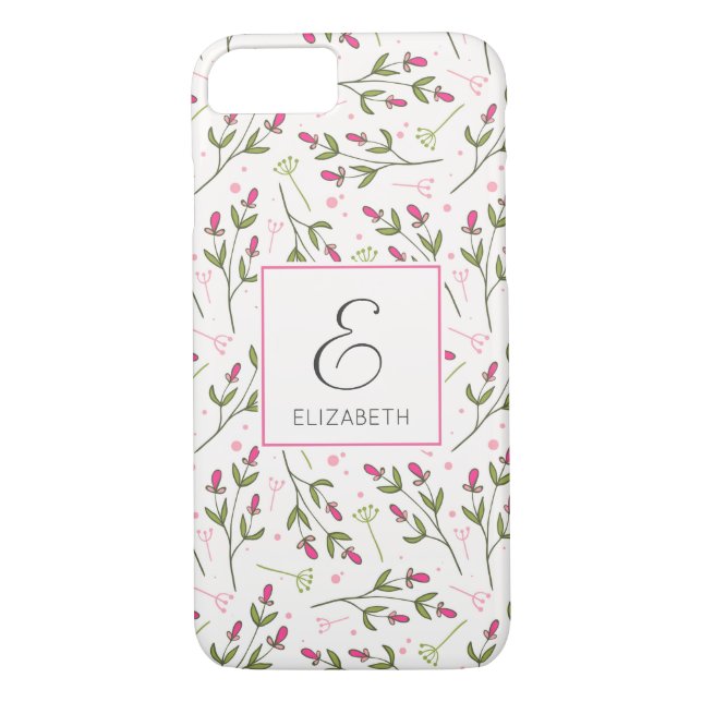 Coques Case-Mate iPhone Monogramme Fleur sauvage rose et vert (Dos)