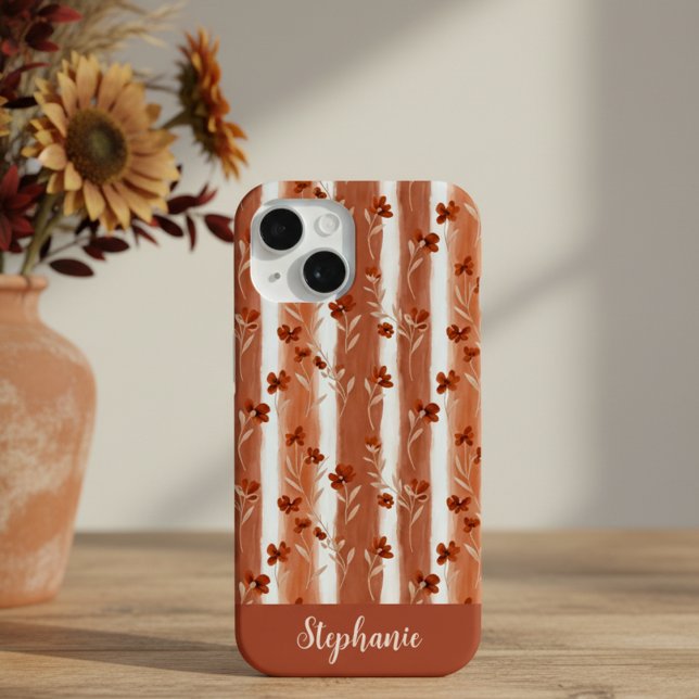 Coques Case-Mate iPhone Monogramme Fleur Sauvage Terracotta Bohème  (Créateur téléchargé)