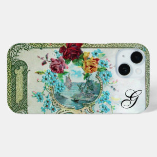 COQUE POUR iPhone 15 MONOGRAMME FLEURISTIQUE ROMANTICA ROSES ET OISEAU 