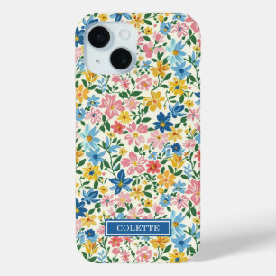 Coque Case-Mate iPhone Monogramme Fleurs Ditsy Bleu et Jaune