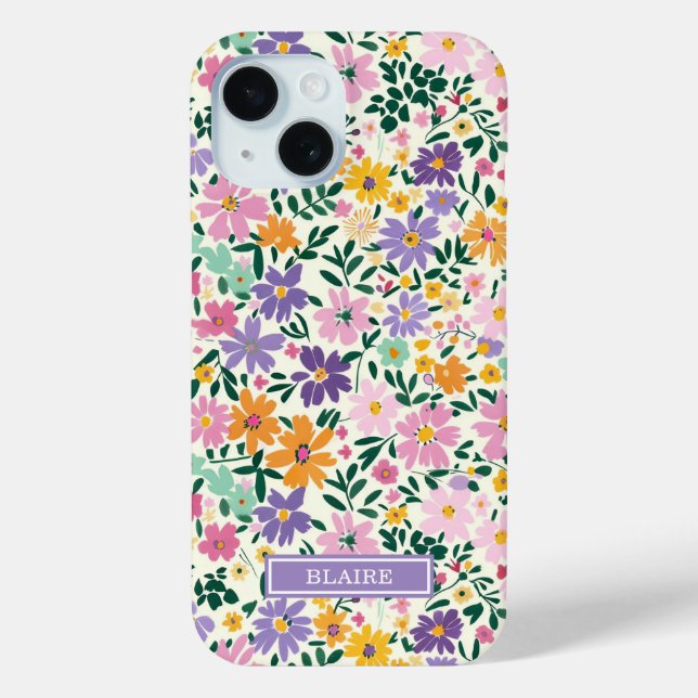 Coques Case-Mate iPhone Monogramme Fleurs Ditsy Violettes (Verso)