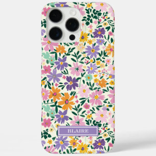 Coque iPhone 16 Pro Max Monogramme Fleurs Ditsy Violettes