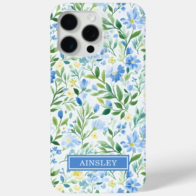 Coques Case-Mate iPhone Monogramme Floral Aquarelle Bleu (Verso)