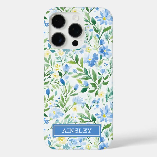 Coques Case-Mate iPhone Monogramme floral aquarelle bleue  (Verso)