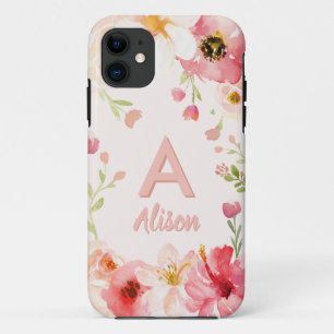 Case-Mate iPhone Case monogramme floral aquarelle + nom personnalisation