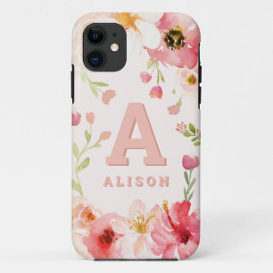 Case-Mate iPhone Case monogramme floral aquarelle + nom personnalisation