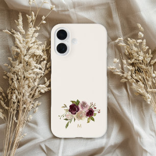 Coque Pour iPhone 16 Monogramme Floral Aquarelle Rose Bourgogne Moderne