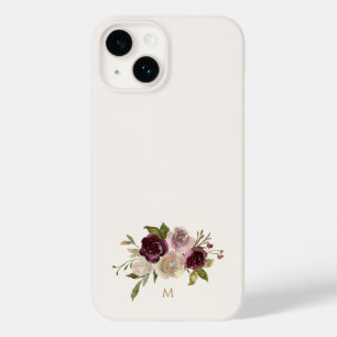 Coque Case-Mate iPhone Monogramme Floral Aquarelle Rose Bourguignon Moder
