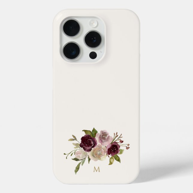 Coques Case-Mate iPhone Monogramme Floral Aquarelle Rose Bourguignon Moder (Verso)
