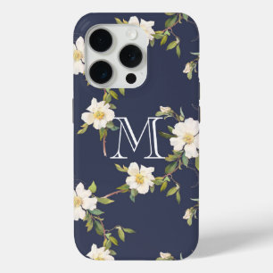 Coque Case-Mate iPhone Monogramme floral blanc bleu marine