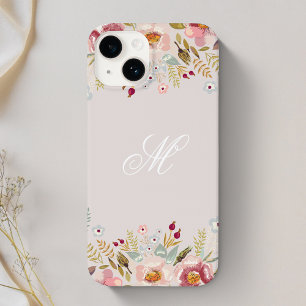 Coque Case-Mate iPhone Monogramme floral blanc rose