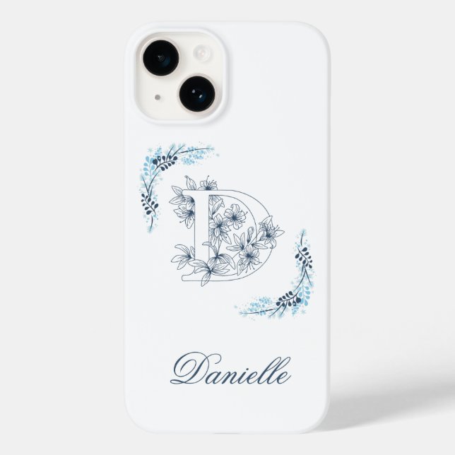 Coques Case-Mate iPhone Monogramme floral bleu initial "D" calme (Verso)