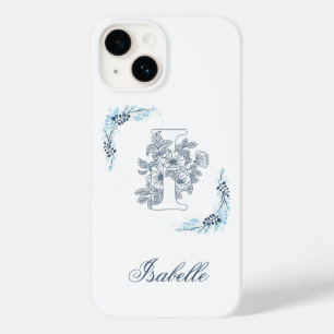Coque Case-Mate iPhone Monogramme floral bleu initial "I" calme