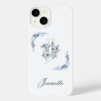 Monogramme floral bleu "J" initial serein