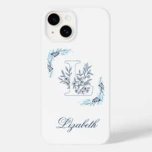 Coque Case-Mate iPhone Monogramme floral bleu "L" initial serein