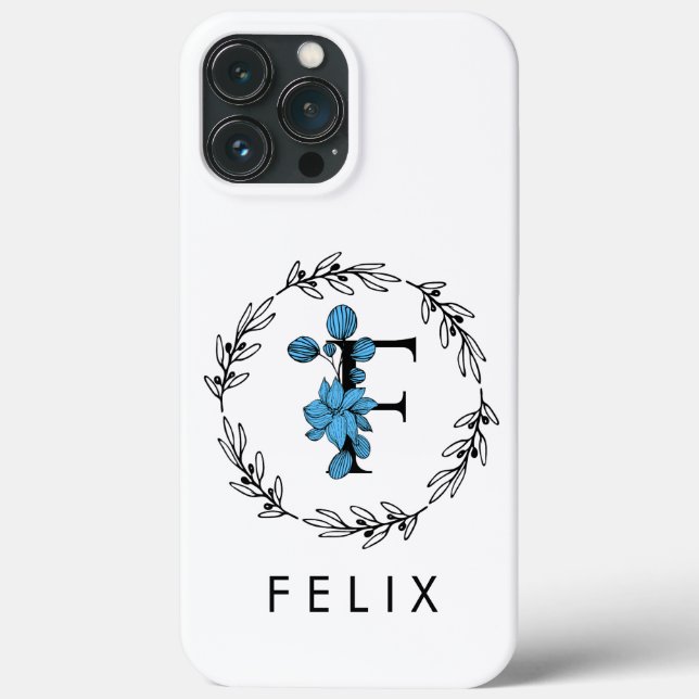 Coques Case-Mate iPhone Monogramme Floral Bleu - Lettre F (Verso)