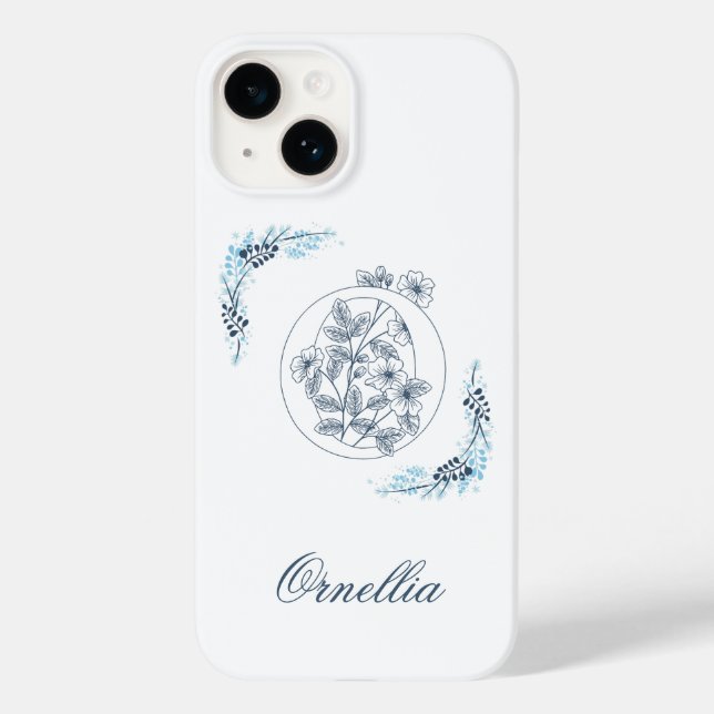 Coques Case-Mate iPhone Monogramme floral bleu "O" initial Calme (Verso)