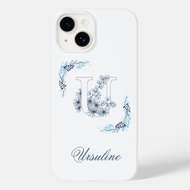 Coques Case-Mate iPhone Monogramme floral bleu "U" calme (Verso)