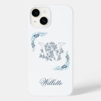 Coque Case-Mate iPhone Monogramme floral bleu "W" calme