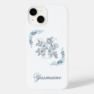 Coque Case-Mate iPhone Monogramme floral bleu "Y" initial calmer