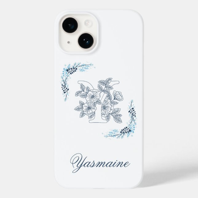 Coques Case-Mate iPhone Monogramme floral bleu "Y" initial calmer (Verso)