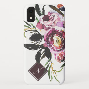 Case-Mate iPhone Case Monogramme floral chic d'aquarelle pourpre moderne