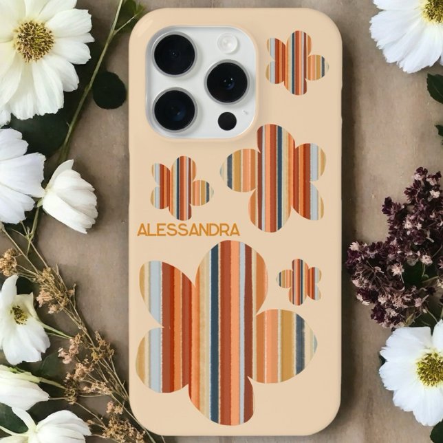 Coques Case-Mate iPhone Monogramme floral couleurs rétro rayures 70s migno (Créateur téléchargé)