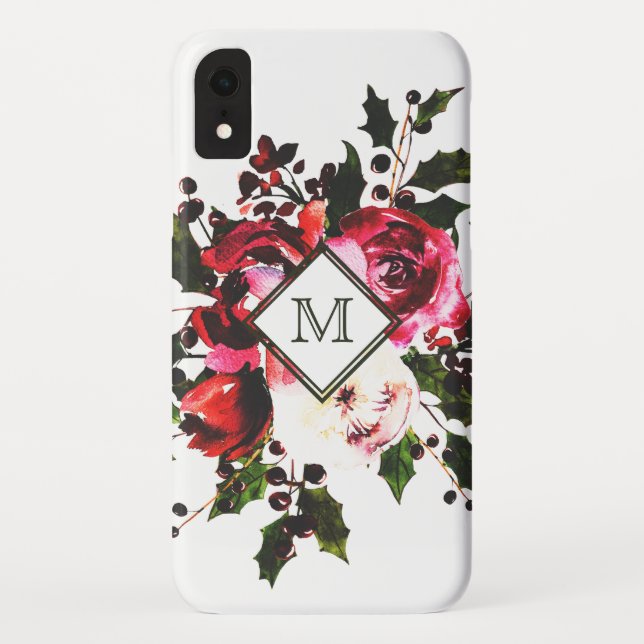 Coques Case-Mate iPhone Monogramme floral d'aquarelle de rose classique de (Dos)