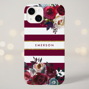 Coque Case-Mate iPhone Monogramme floral de Boho Bourgogne et or