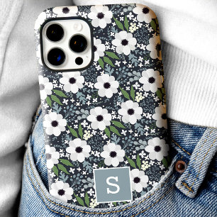 Coque iPhone 16 Pro Monogramme floral de la marine
