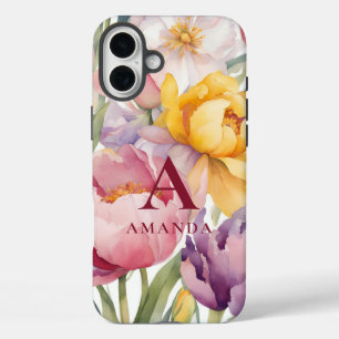 Coque Pour iPhone 16 Plus Monogramme floral de printemps
