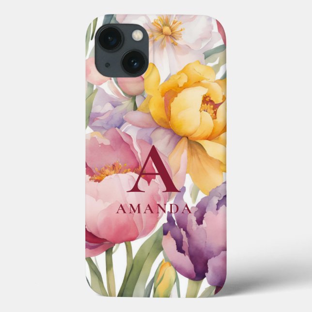 Coques Case-Mate iPhone Monogramme floral de printemps (Verso)