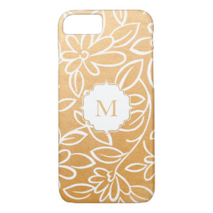 Case-Mate iPhone Case Monogramme floral de recouvrement de feuille d'or