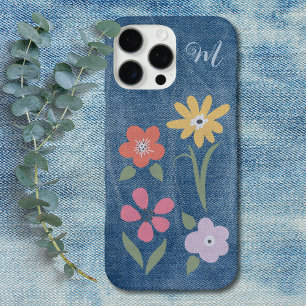 Coque iPhone 16 Pro Max Monogramme floral de tissu Denim