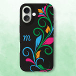 Coque Pour iPhone 16 Monogramme floral déco<br><div class="desc">Personnalisez cet élégant coque de marque Coque-Mate pour votre téléphone avec votre propre monogramme. Il suffit de modifier dans l'éditeur de texte Zazzle facile. Créé dans un motif de bordure en feuilles pivoté en gras ON Back avec éclats de couleur brillants. Convient à une variété de modèles. Sélectionnez le vôtre...</div>