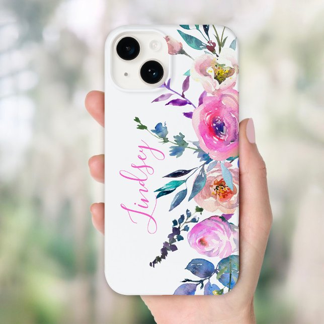 Coques Case-Mate iPhone Monogramme floral du saumon jaune (Créateur téléchargé)