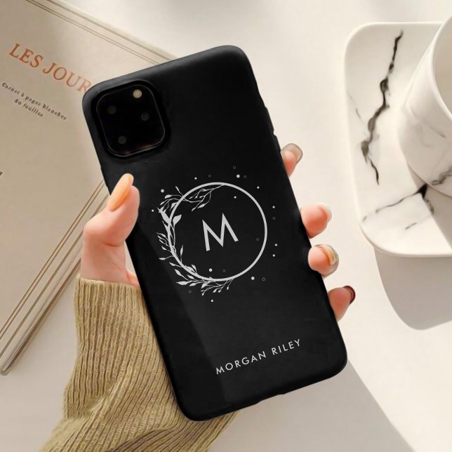 Coques Case-Mate iPhone Monogramme Floral Élégant Noir & Blanc (Créateur téléchargé)