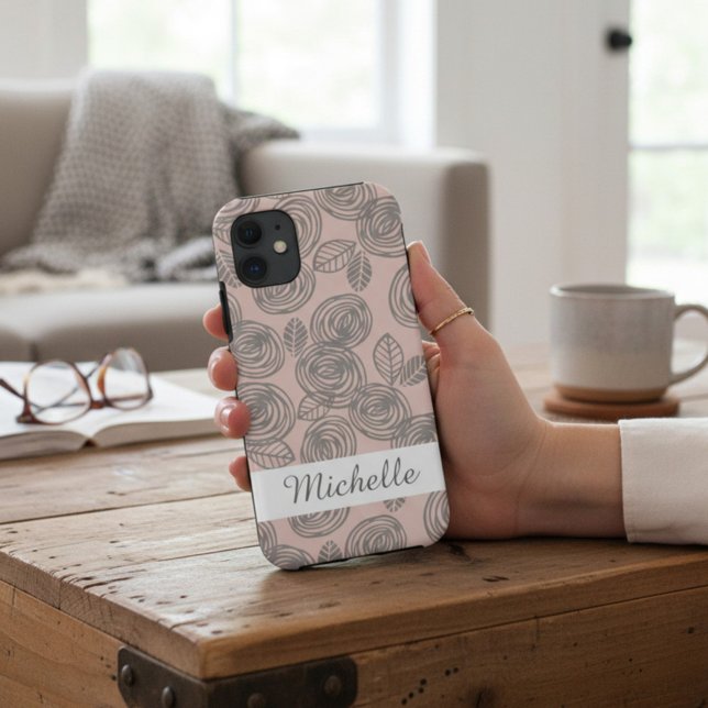 Coques Case-Mate iPhone Monogramme Floral Élégant Rose (Créateur téléchargé)