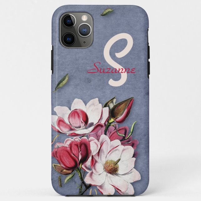 Coques Case-Mate iPhone Monogramme floral en denim bleu (Dos)