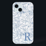 Coque Case-Mate iPhone Monogramme floral français personnalisé Toile bleu<br><div class="desc">Toile Florale française personnalisée Monogramme bleu iPhone 15 Coque</div>