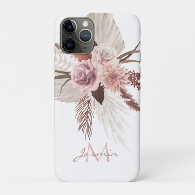 Coques Case-Mate iPhone Monogramme Floral Herbe de Pampas Rose Boho (Dos)