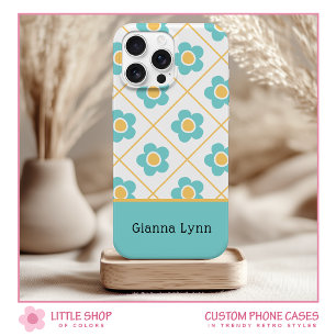 Coque Case-Mate iPhone Monogramme floral jaune aqua de style rétro