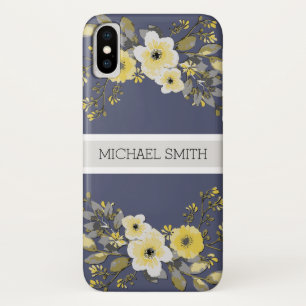 Coques Pour iPhone Monogramme floral jaune Indépendance moderne
